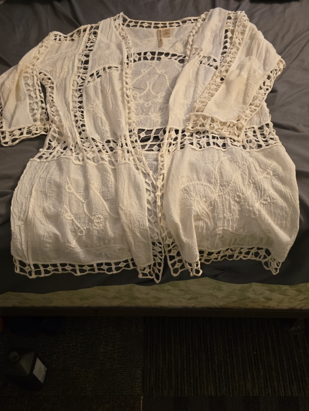White Crochet Open-Front Cape Jacket